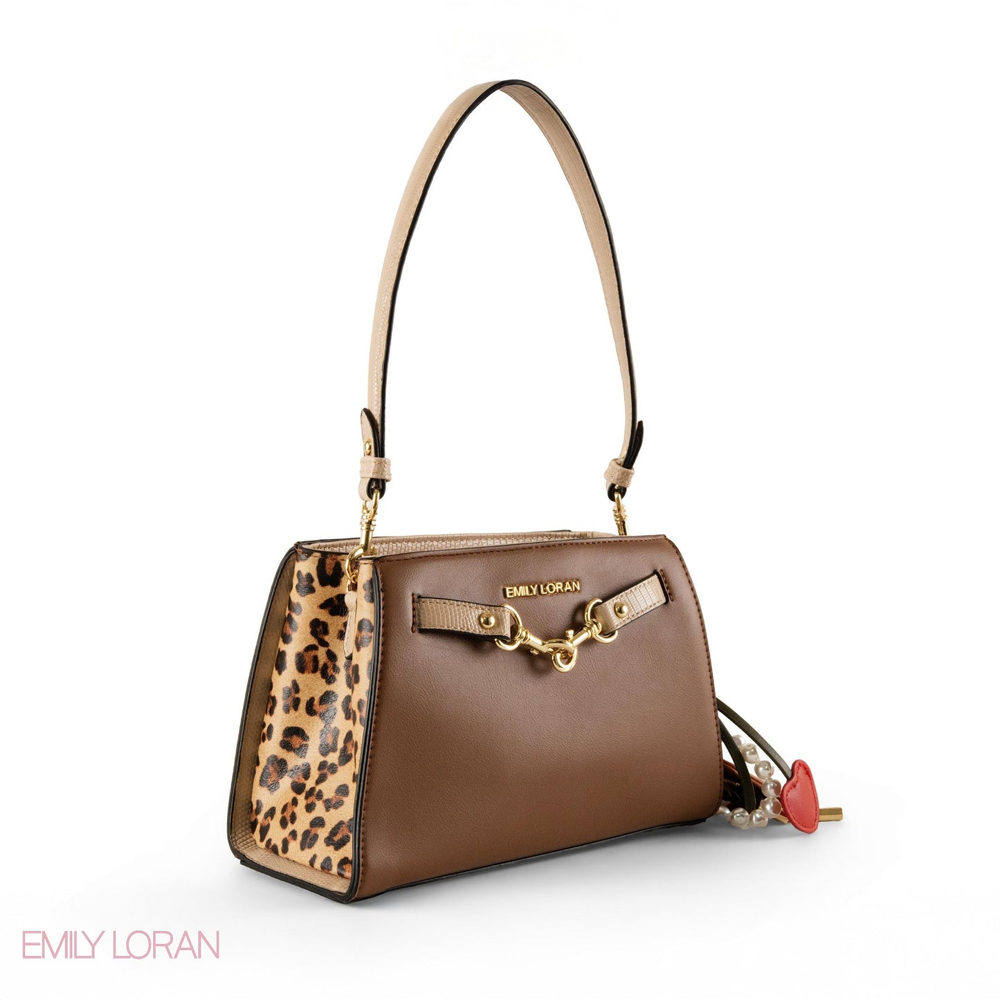 BROWN LEATHER SHOULDER BAG WITH ACCESSORIES- SMALL