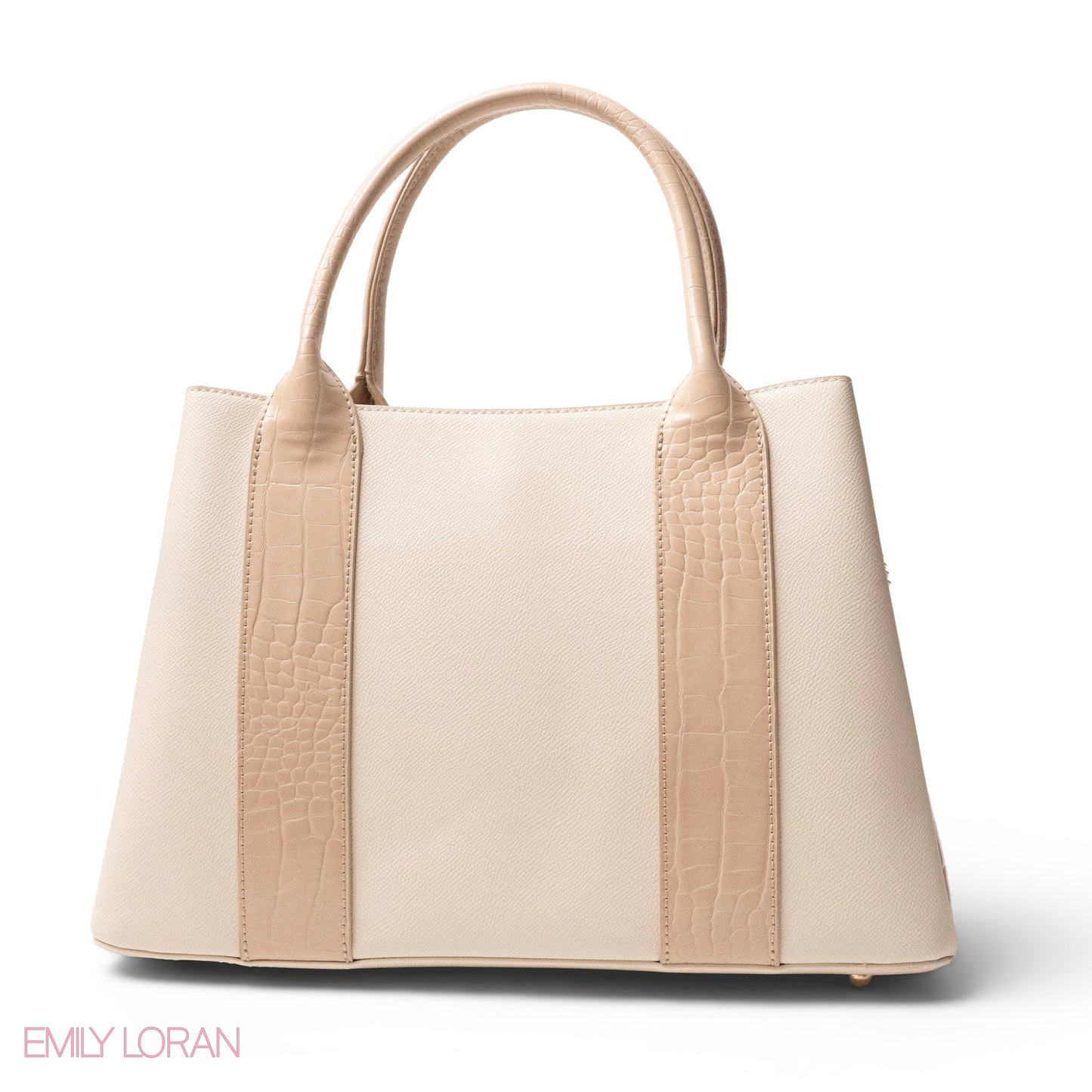 BEIGE SMOOTH LEATHER HANDBAG WITH CROC DESIGN -LARGE