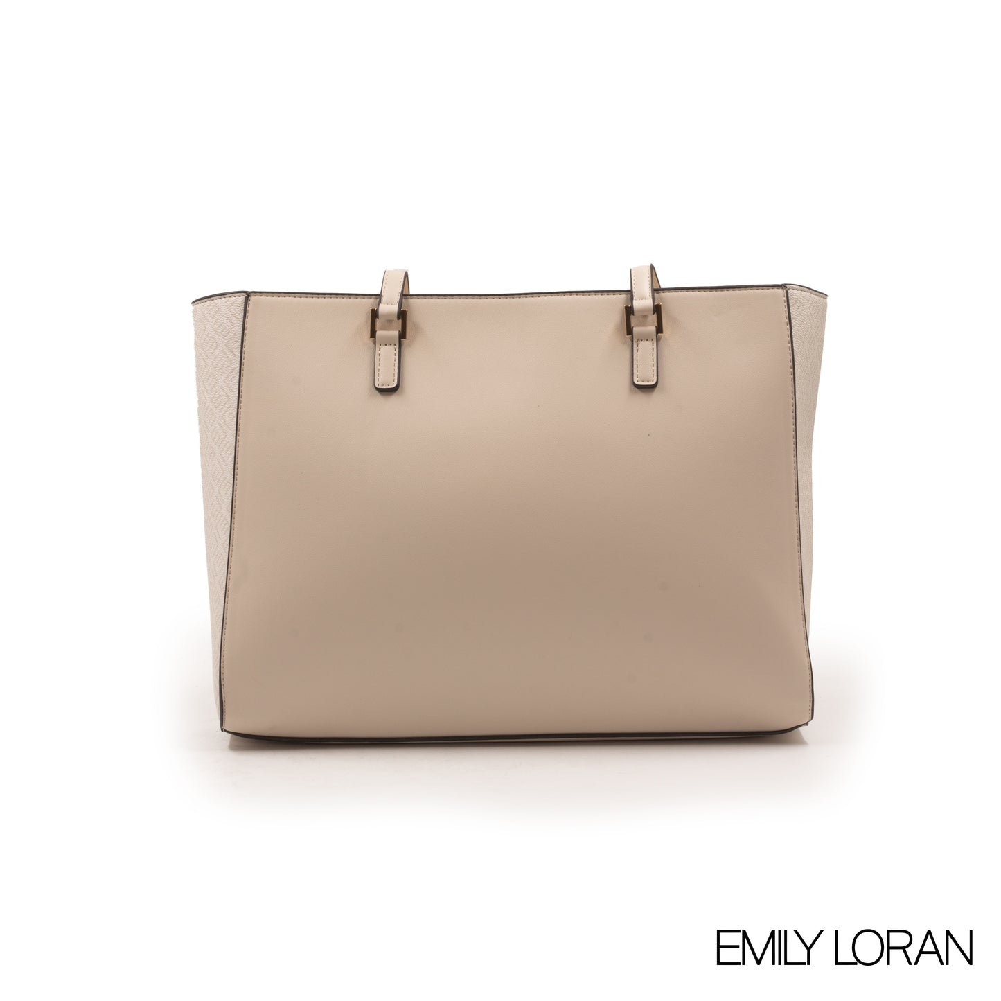 BEIGE LEATHER MONOGRAM TOTE WITH FRONT POUCH -LARGE