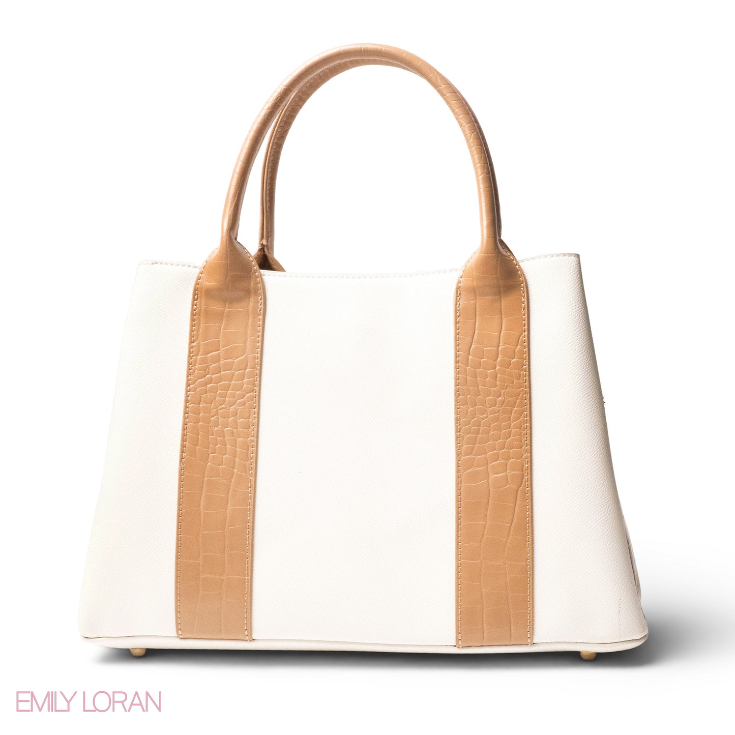 WHITE SMOOTH LEATHER HANDBAG WITH CROC DESIGN -LARGE