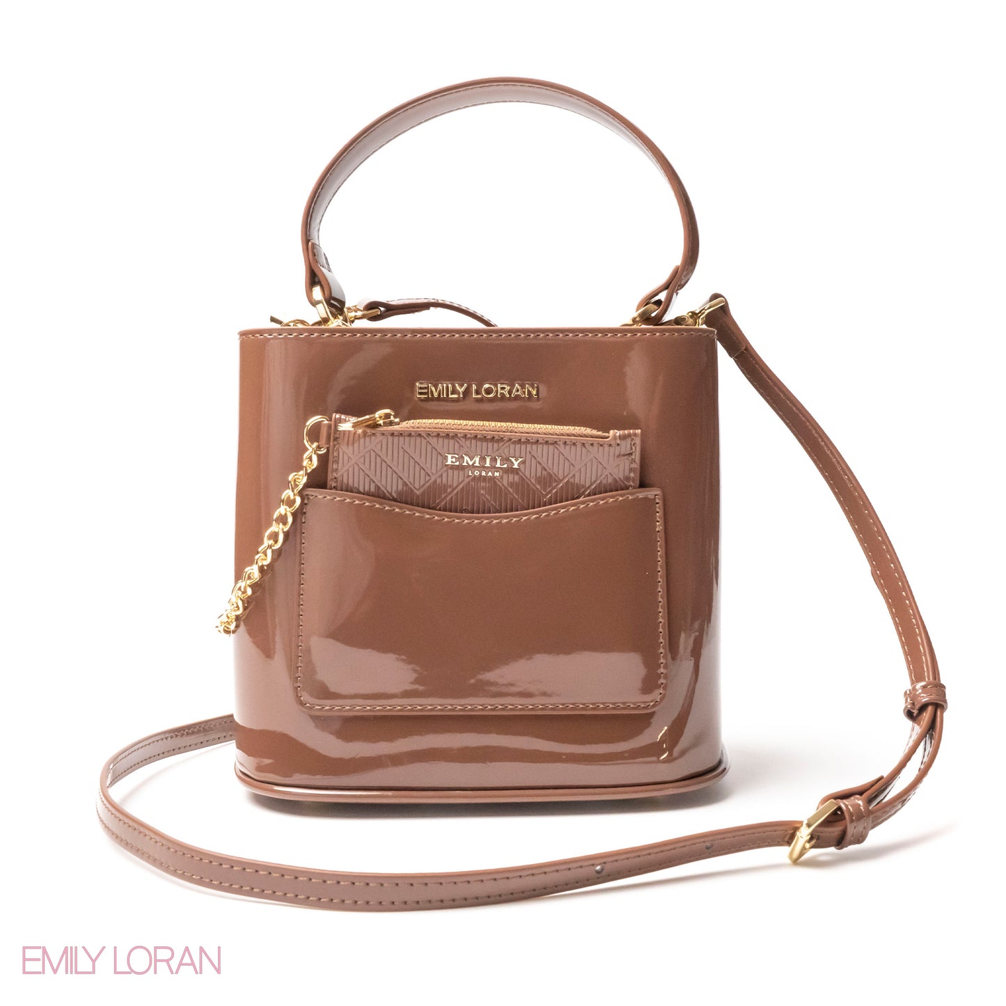 GLOSSY LEATHER HANDBAG WITH METAL CHAIN,MINI WALLET