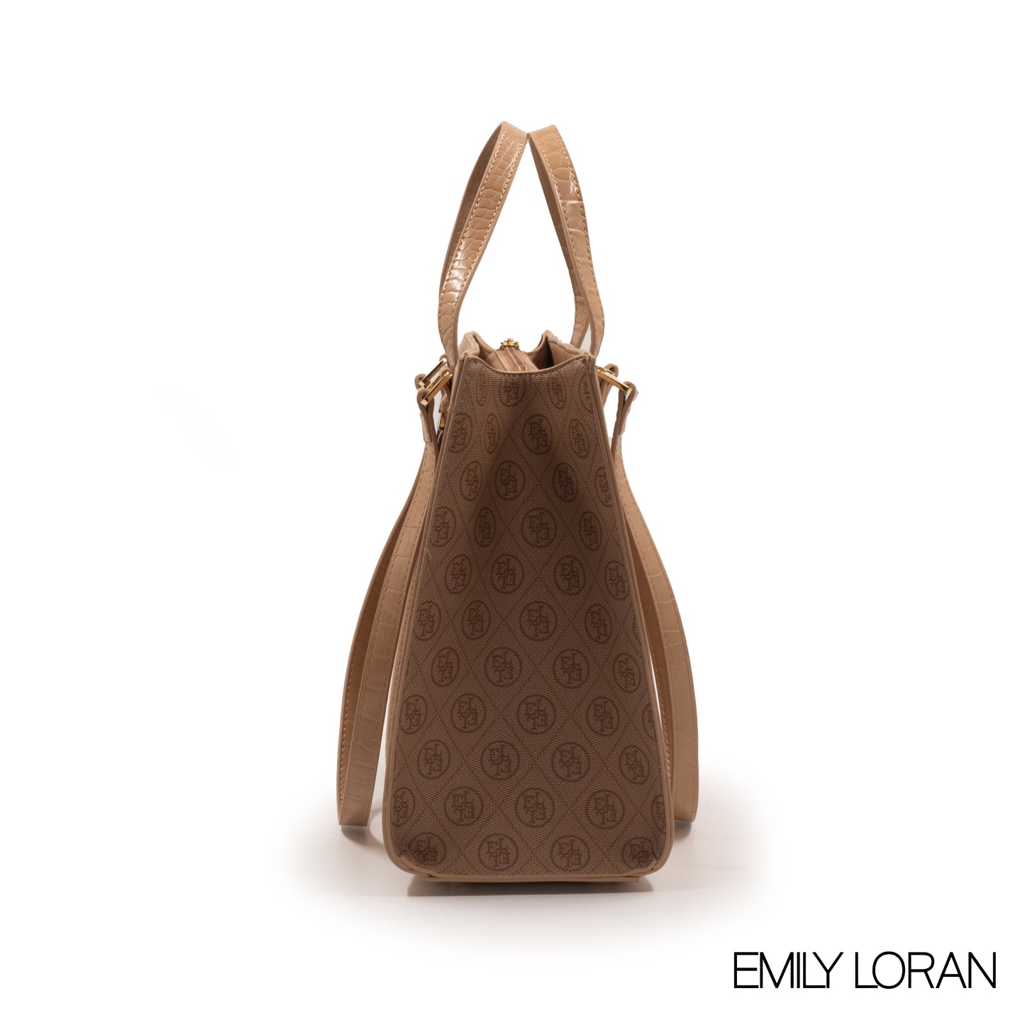 BEIGE EMILY LORAN HANDBAG WITH BEIGE LEATHER TRIM -LARGE
