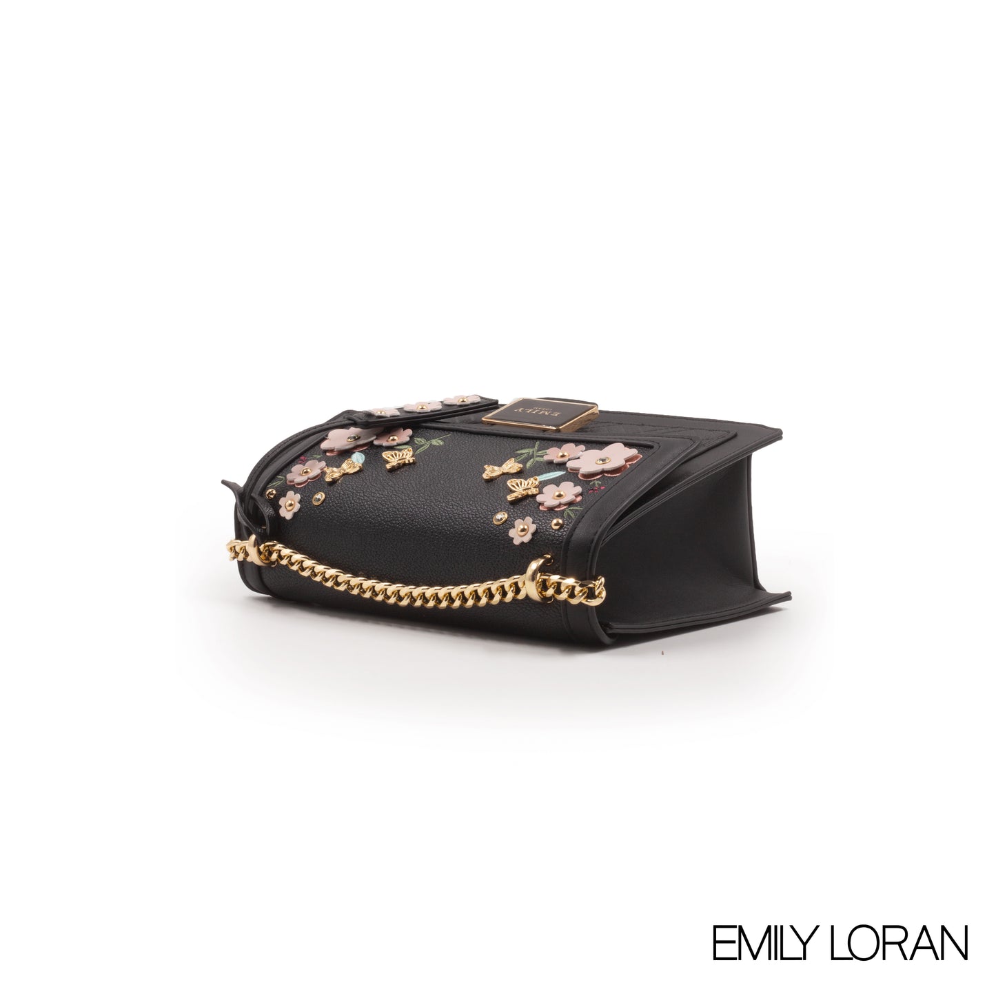 LEATHER CROSSBODY BAG WITH FLORAL , BUTTERFLY EMBROIDERY -MED