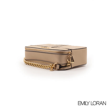 BEIGE LEATHER EMBOSSED CROSSBODY BAG -SMALL