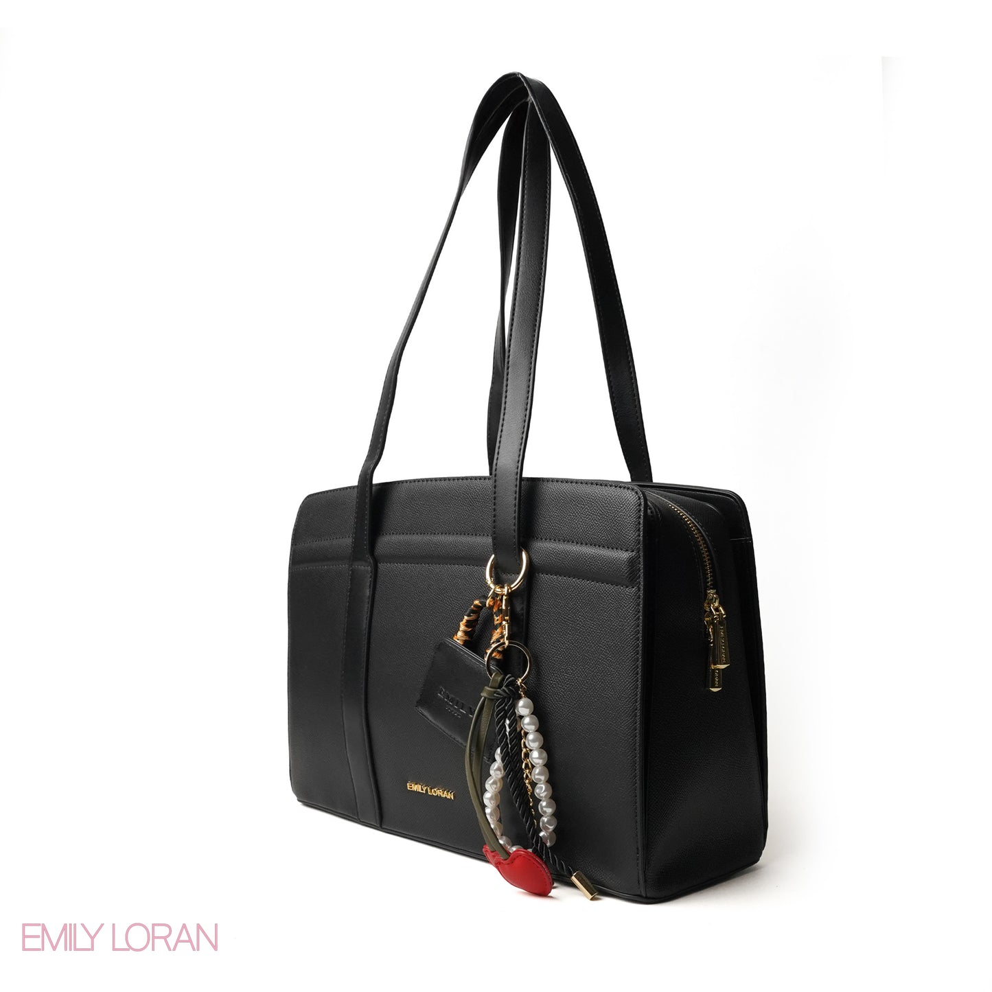 SHOPPING LEATHER SHOULDERS BAG WITH BLACK TRIM - LARGE