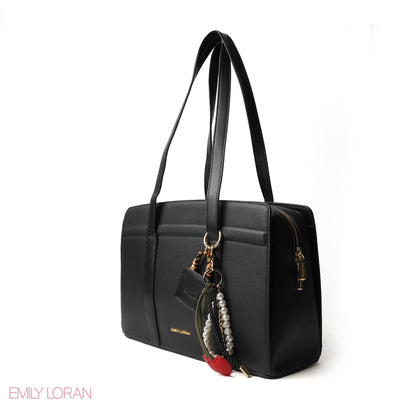 SHOPPING LEATHER SHOULDERS BAG WITH BLACK TRIM - LARGE
