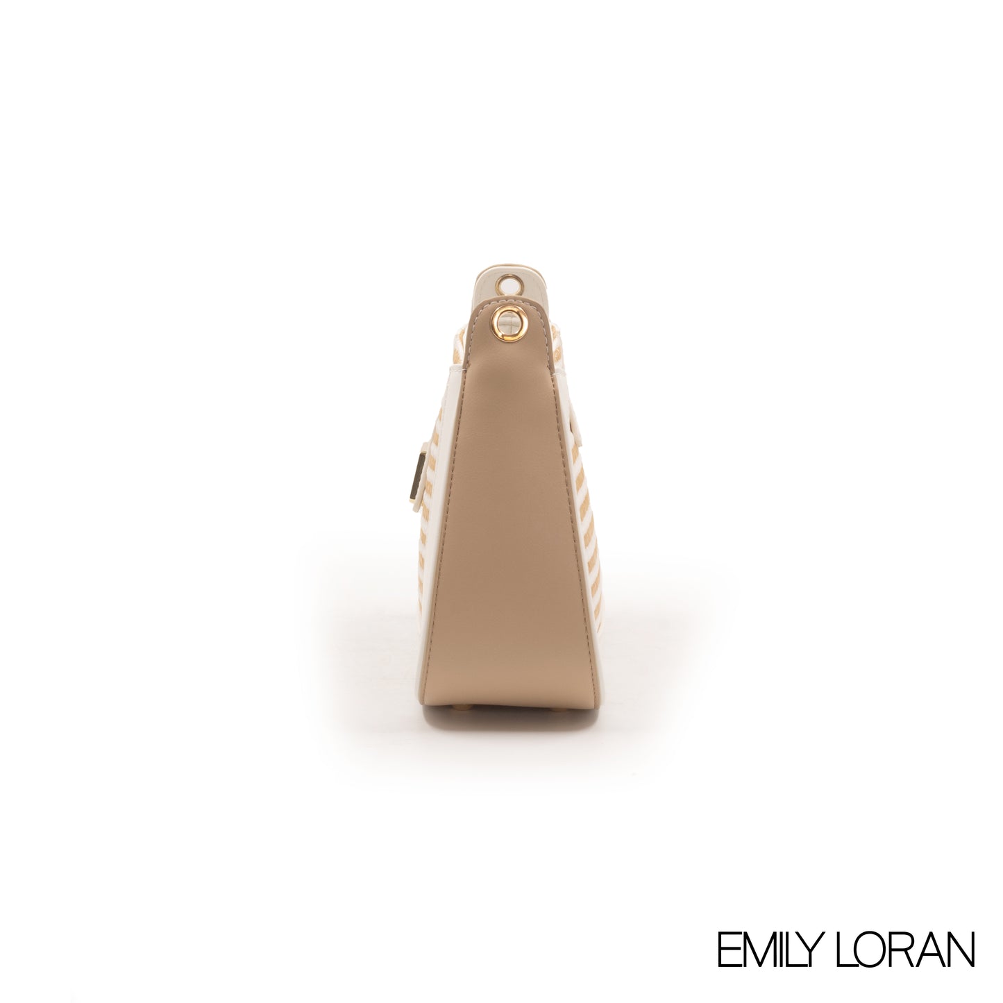 STRIPED STRAW EMILY LORAN HANDBAG WITH LEATHER WHITE TRIM COLOR-SMALL