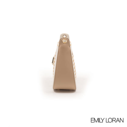 STRIPED STRAW EMILY LORAN HANDBAG WITH LEATHER WHITE TRIM COLOR-SMALL