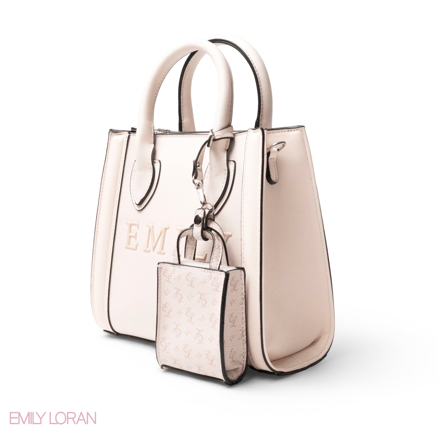 EMILY LOGO EMBOSSED LEATHER HANDBAG WITH MINI WALLET- SMALL