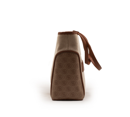 BROWN LEATHER EMILY LORAN WITH PATTERNED TRIM-LARGE