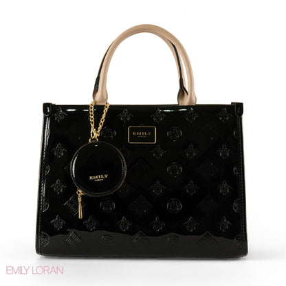 CLASSIC GLOSSY LEATHER PATTERNED HANDBAG - LARGE