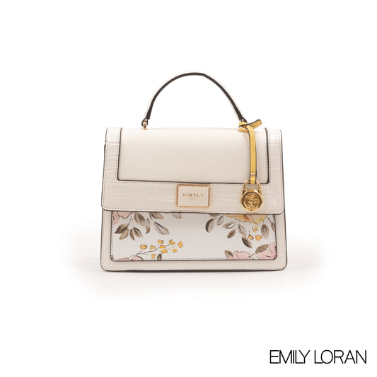 FLORAL PRINTED LEATHER HANDBAG WITH FLAP -MED