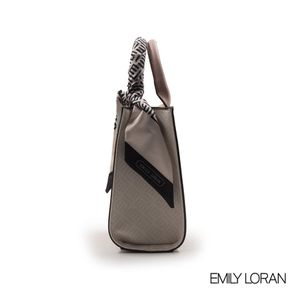 WOVEN STRAW HANDBAG LEATHER ACCENTS WITH SCARF -SMALL