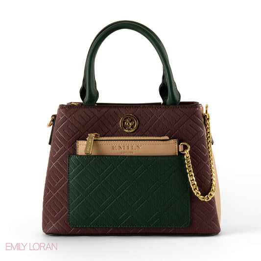 EMILY LORAN PATTERNED LEATHER HANDBAG WITH CHAIN DETAIL - SMALL