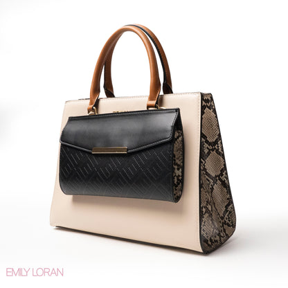 MIXED-COLOR LEATHER HANDBAG WITH WALLET - LARGE