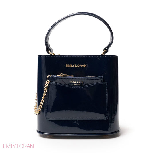 GLOSSY LEATHER HANDBAG WITH METAL CHAIN,MINI WALLET