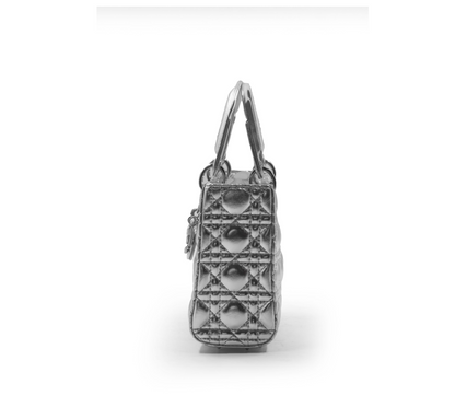 SHINY SILVER METALLIC LEATHER HANDBAG -SMALL
