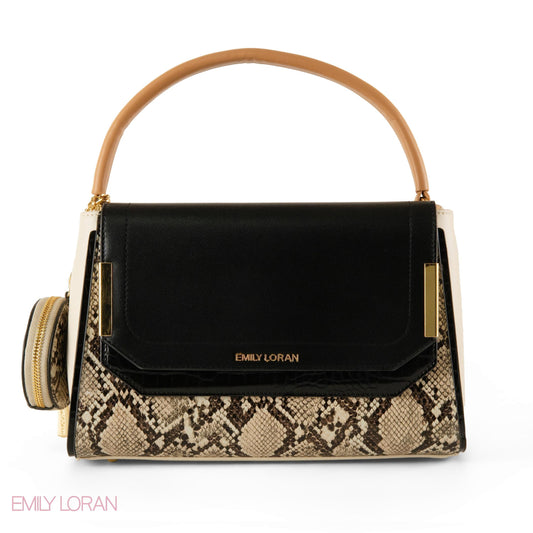 SMOOTH LEATHER HANDBAG WITH DETAIL SNAKE- MED