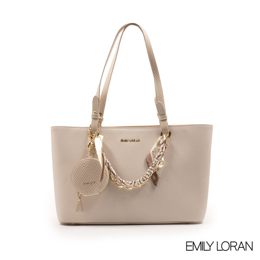 SMOOTH FAUX LEATHER HANDBAG WITH SATIN SCARF-LARGE