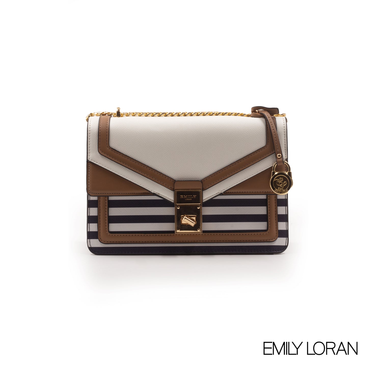 STRIPED NAVY COLOR CROSSBODY BAG WITH FLAP DETAILS-MED