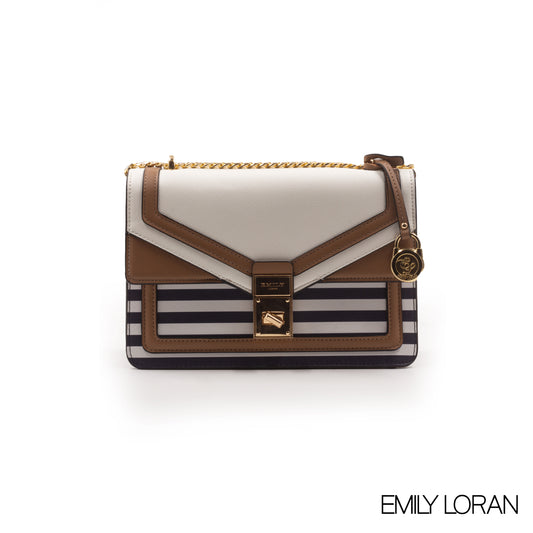 STRIPED NAVY COLOR CROSSBODY BAG WITH FLAP DETAILS-MED