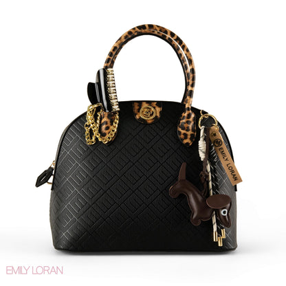 EMILY LORAN EMBOSSED LEATHER HANDBAG WITH ACCESSORIES-LARGE