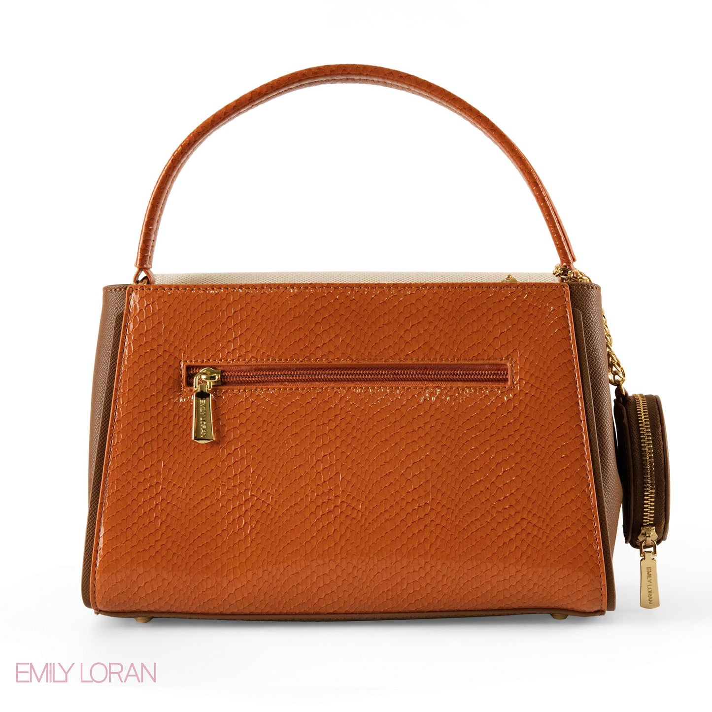 SMOOTH LEATHER HANDBAG WITH DETAIL SNAKE CAMEL METALLIC- MED
