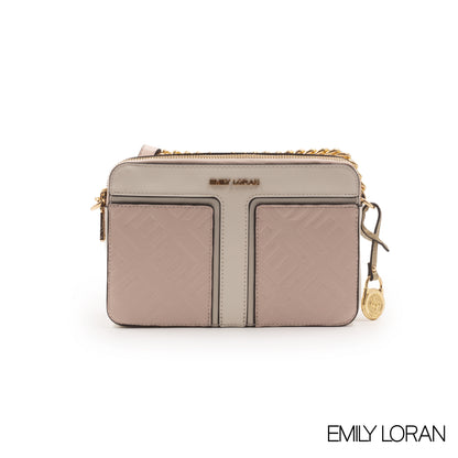 PINK LEATHER EMBOSSED CROSSBODY BAG -SMALL