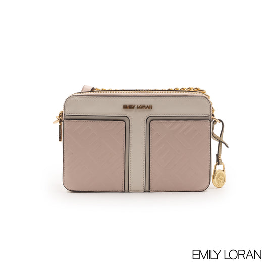 PINK LEATHER EMBOSSED CROSSBODY BAG -SMALL