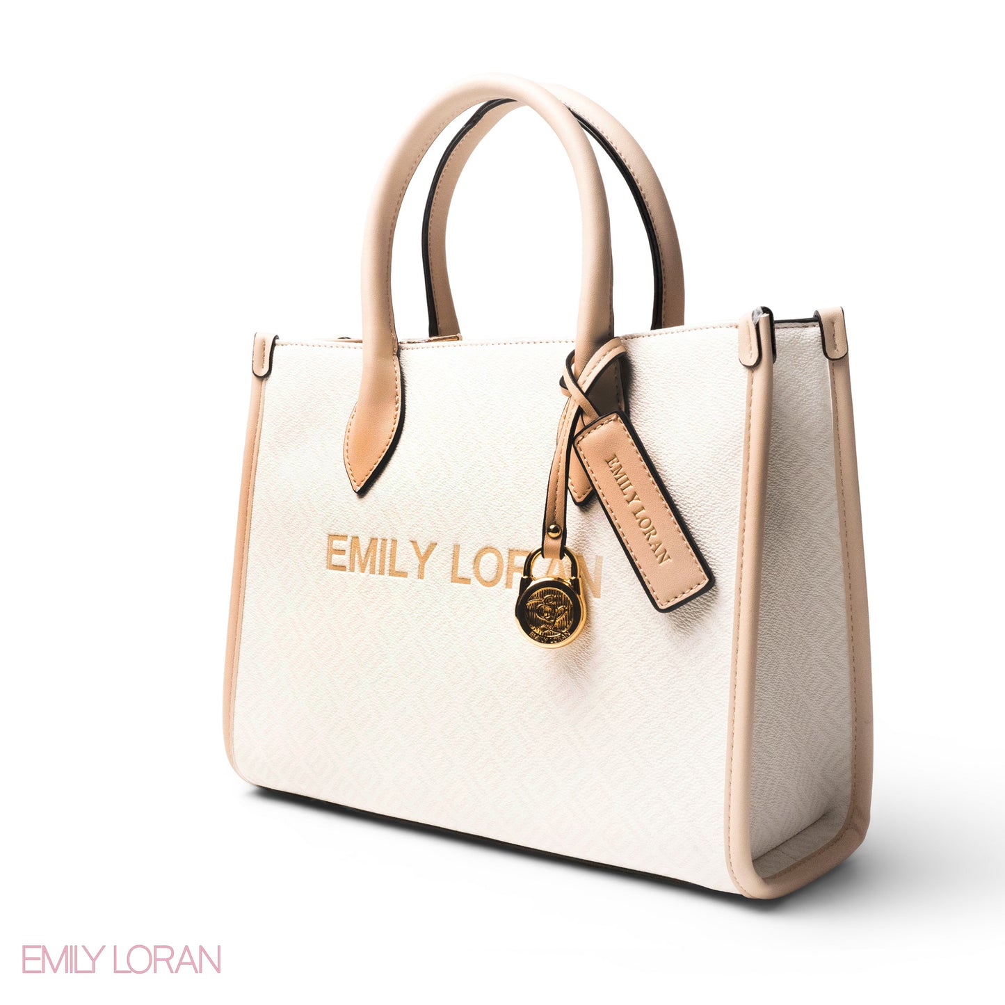 EMILY LORAN LOGO EMBOSSED LEATHER HANDBAG WITH METAL CHAIN-LARGE