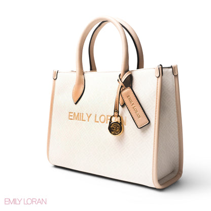 EMILY LORAN LOGO EMBOSSED LEATHER HANDBAG WITH METAL CHAIN-LARGE