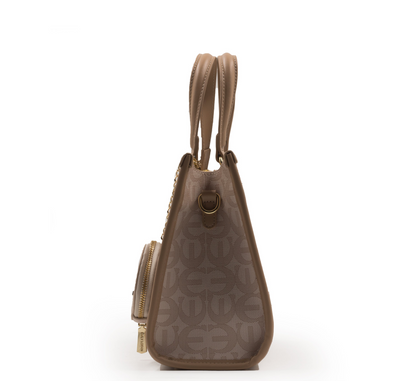 PRINTED CANVAS WITH LEATHER TRIM HANDBAG-MED