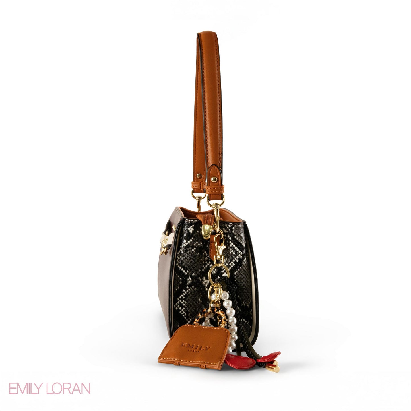 MAROON LEATHER SHOULDER BAG WITH ACCESSORIES- SMALL