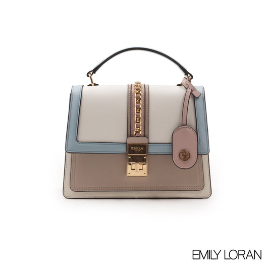 MODREN MULTI-COLORED LEATHER EMILY LORAN HANDBAG WITH METAL CHAIN -MED