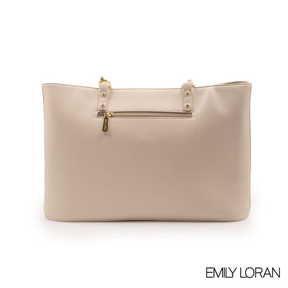 CREAMY LEATHER TOTE BAG WITH SPECIAL DESIGN -LARGE