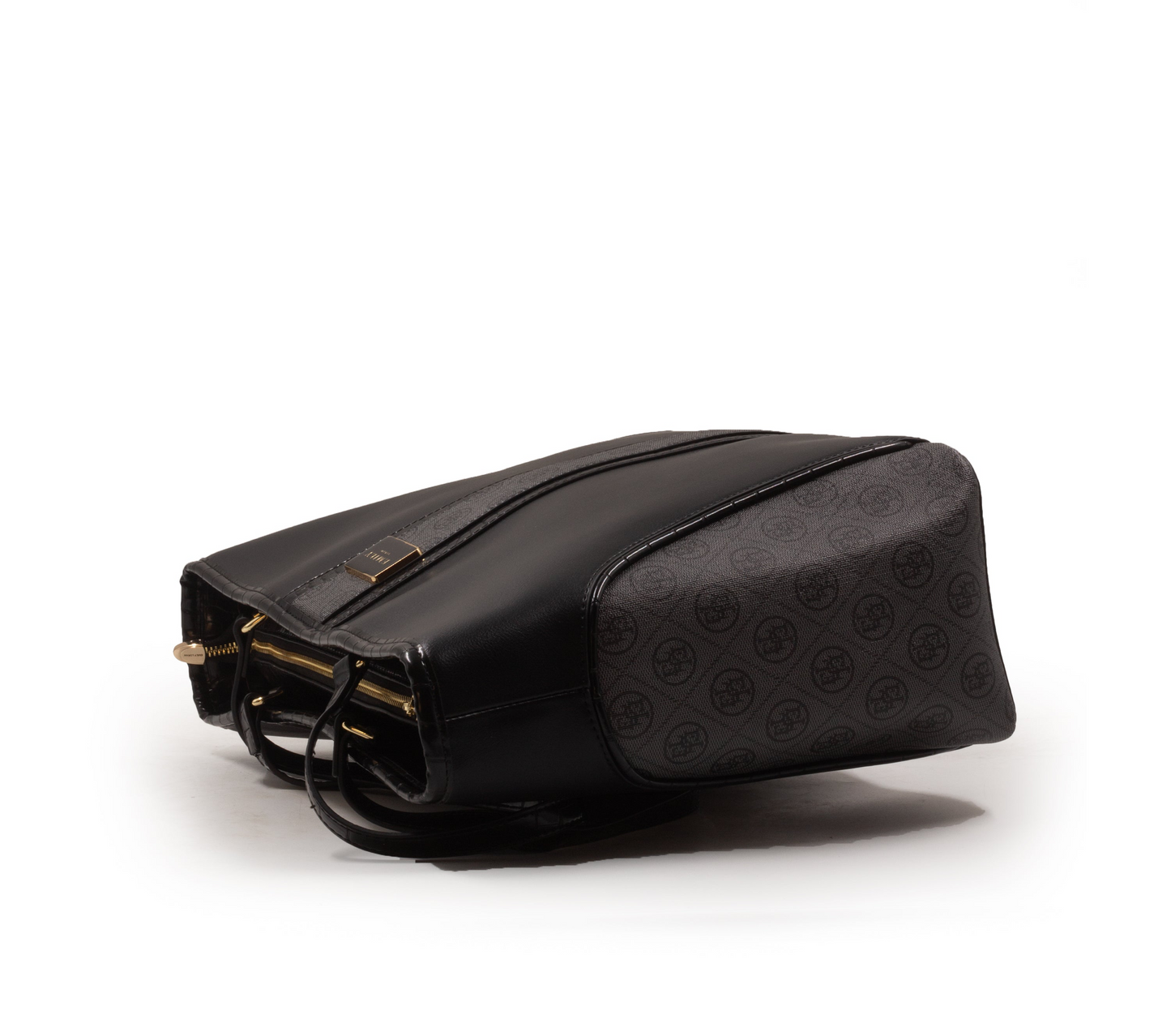 BLACK LEATHER EMILY LORAN WITH PATTERNED TRIM-LARGE