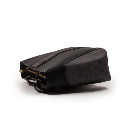 BLACK LEATHER EMILY LORAN WITH PATTERNED TRIM-LARGE