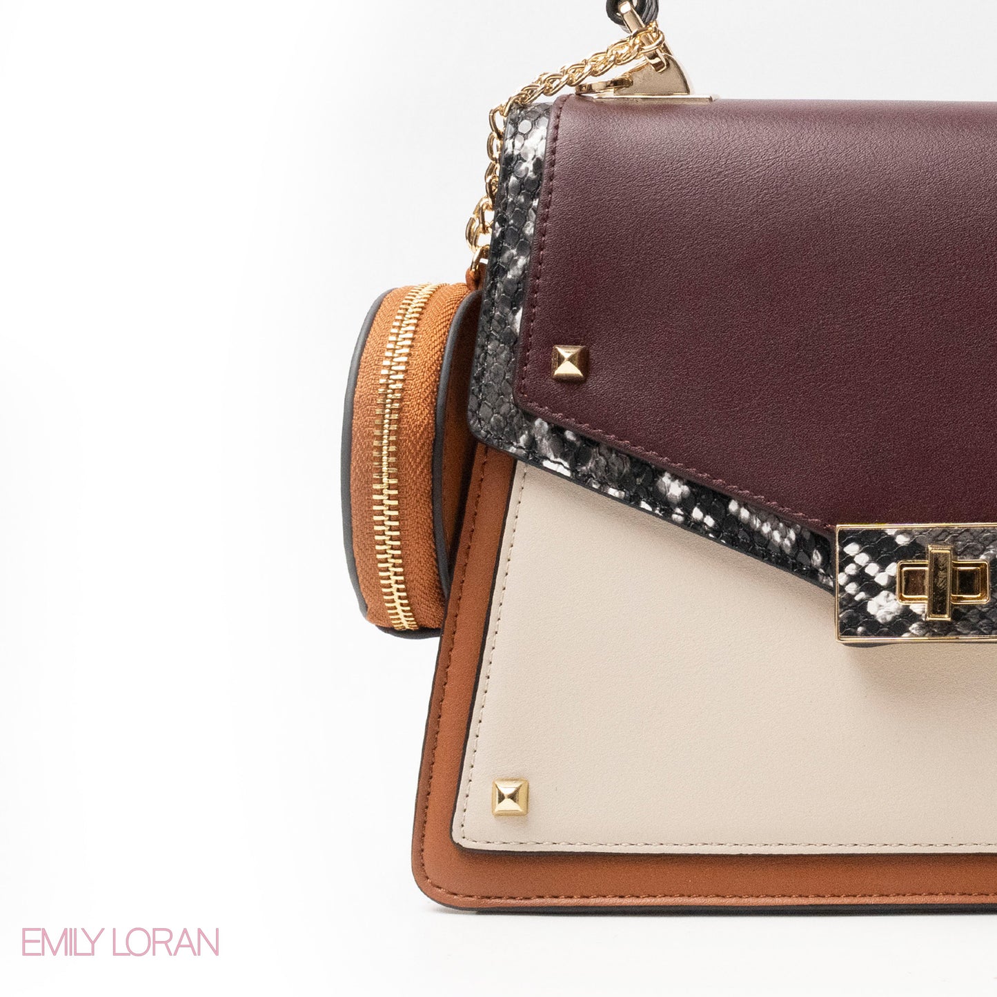 MIXED-COLOR LEATHER HANDBAG WITH FLAP - MED