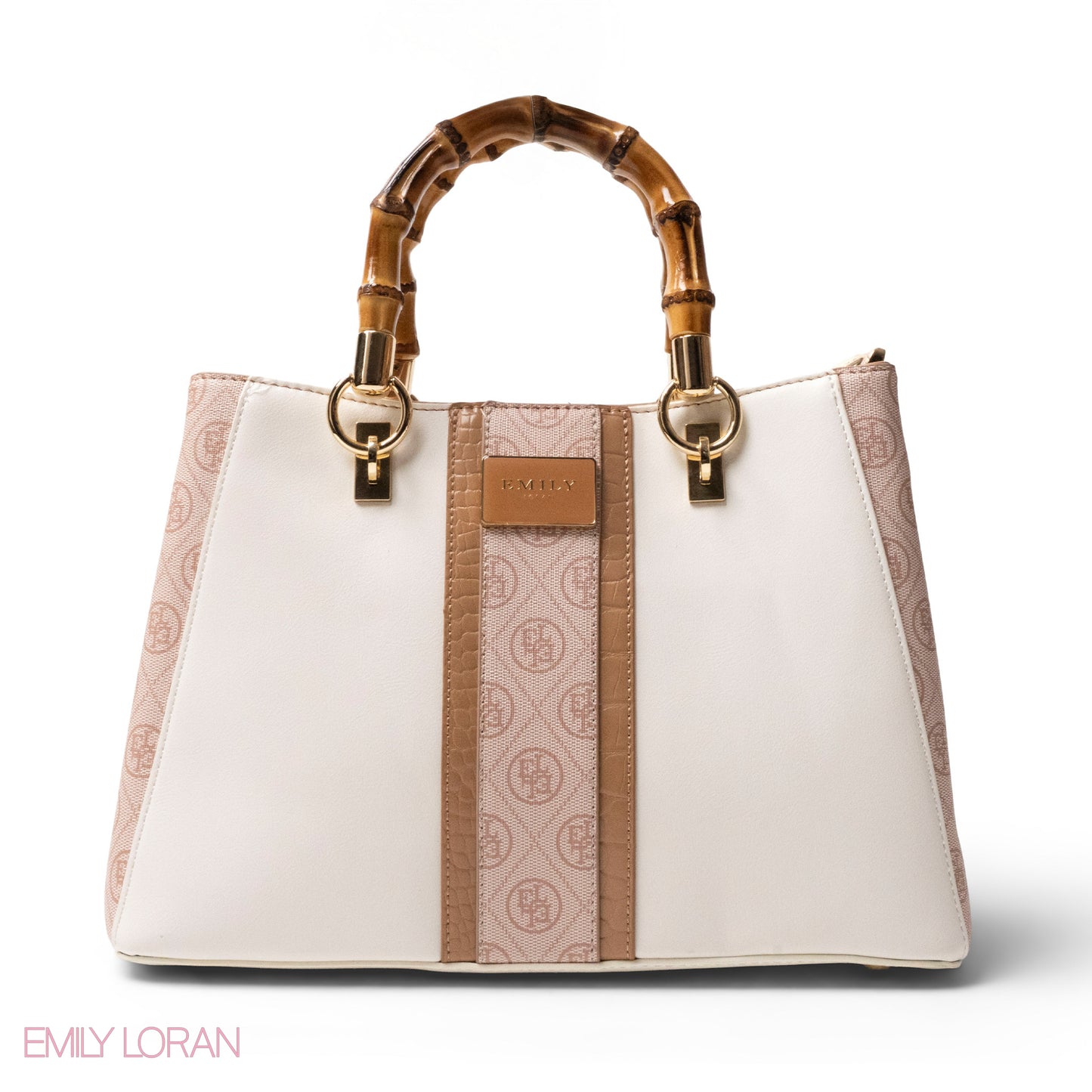 EMILY LORAN LEATHER,CANVAS HANDBAG WITH BAMBOO-HANDLED -MED