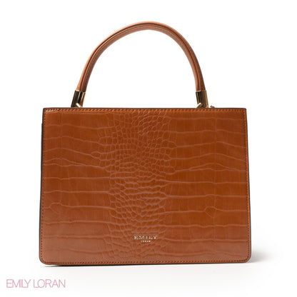CROC LEATHER HANDBAG WITH FLAP -MED