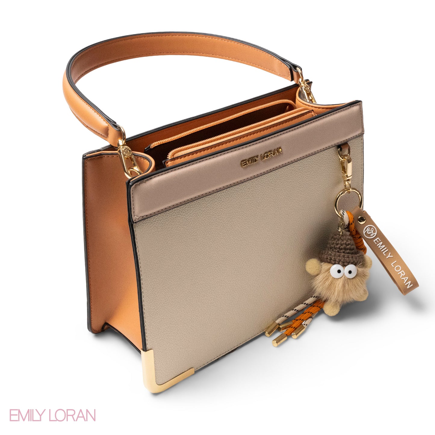 MATTE SMOOTH LEATHER HANDBAG WITH ACCESSORIES -MED