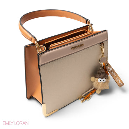 MATTE SMOOTH LEATHER HANDBAG WITH ACCESSORIES -MED