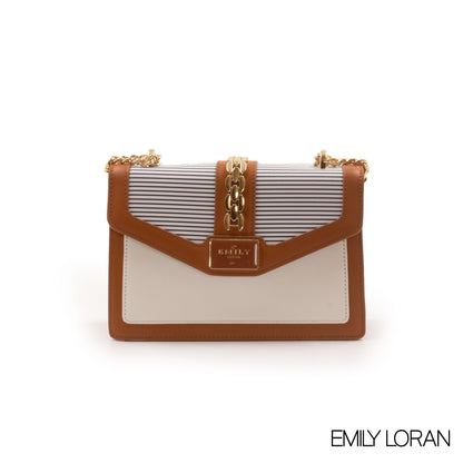 LEATHER CROSSBODY BAG WITH STRIPED NAVY DETAILS- SMALL