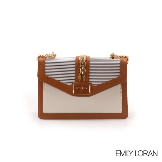 LEATHER CROSSBODY BAG WITH STRIPED NAVY DETAILS- SMALL