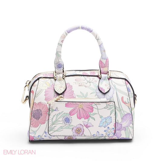 WHITE FLORAL BAG WITH FRONT POUCH & GOLD CHAIN