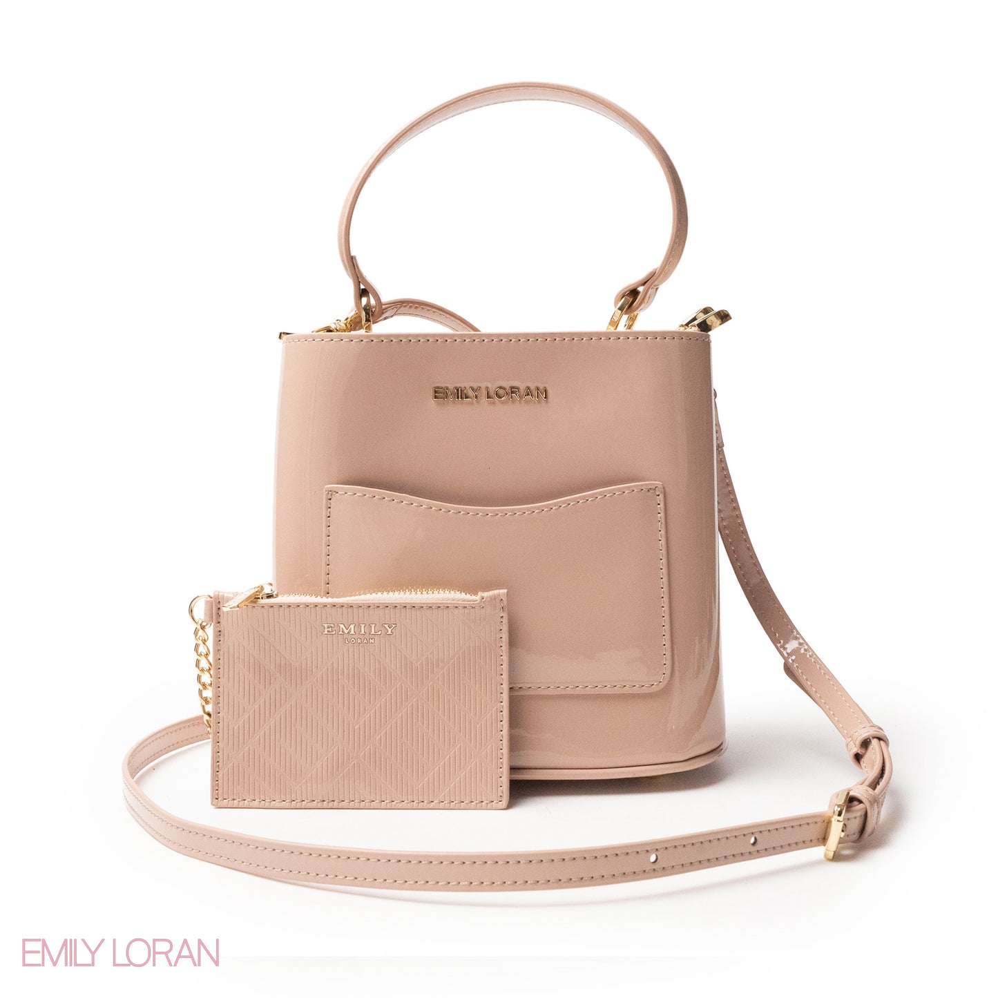 GLOSSY LEATHER HANDBAG WITH METAL CHAIN,MINI WALLET