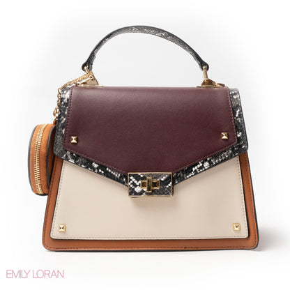 MIXED-COLOR LEATHER HANDBAG WITH FLAP - MED