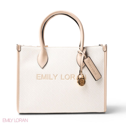 EMILY LORAN LOGO EMBOSSED LEATHER HANDBAG WITH METAL CHAIN-LARGE