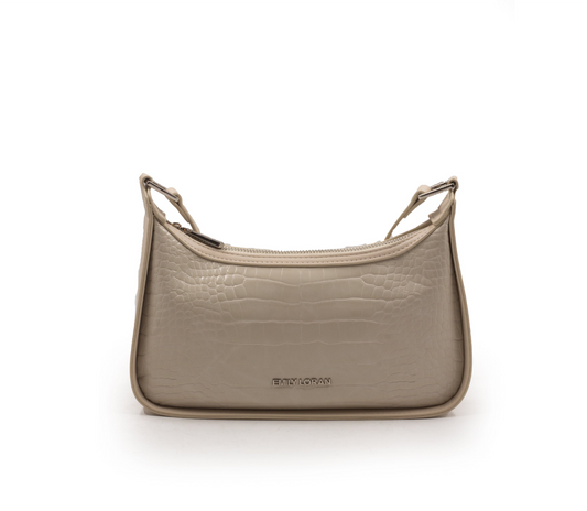 BEIGE LEATHER HANDBAG WITH SMOOTH CROC DETAILS-SMALL