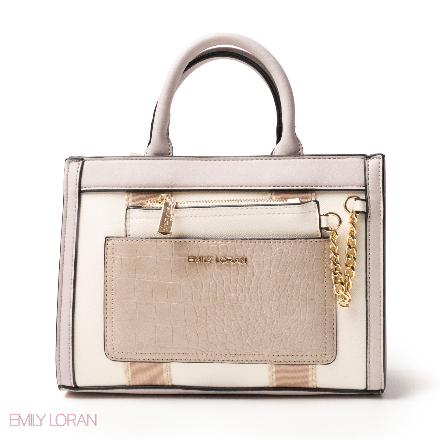 EMILY LORAN HANDBAG WITH FABRIC ACCENTS - MED